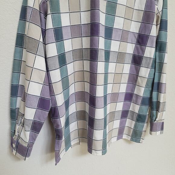 Alfred Dunner Button Up Shirt Womens 14 Floral Check Plaid Purple Embroidered - Picture 13 of 13